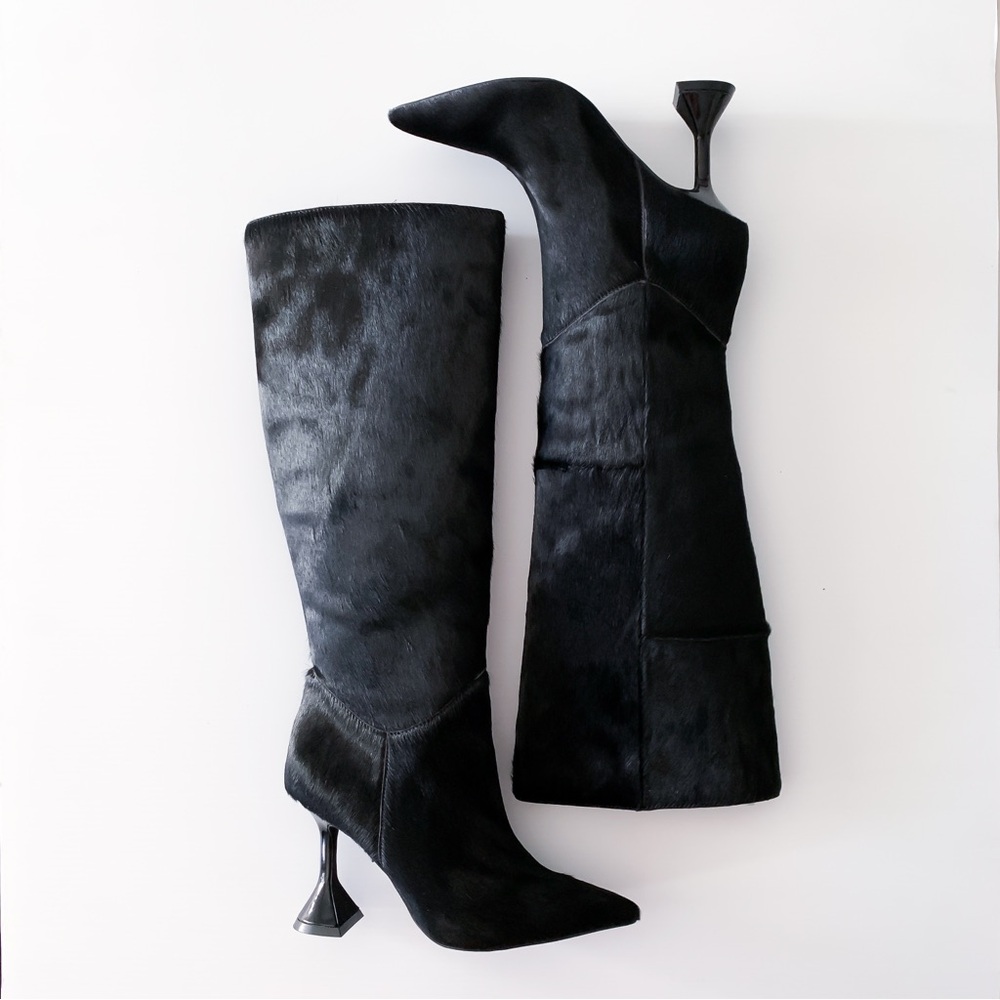 JEFFREY CAMPBELL Entity Genuine Calf Hair Knee High Boots, Black Size 7.5 NWT - Picture 11 of 13